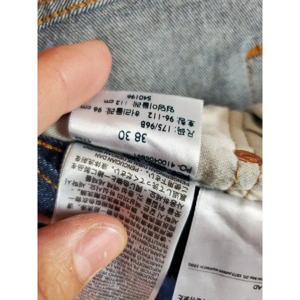 Levis 501 Mens Jeans 38x32 Blue Denim 5-Pocket Straight-Leg